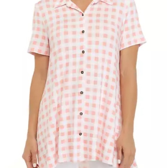 Kim Rogers Julianna Tunic Hi Low Button Down Short Sleeve Slinky Size XL New - Picture 2 of 9